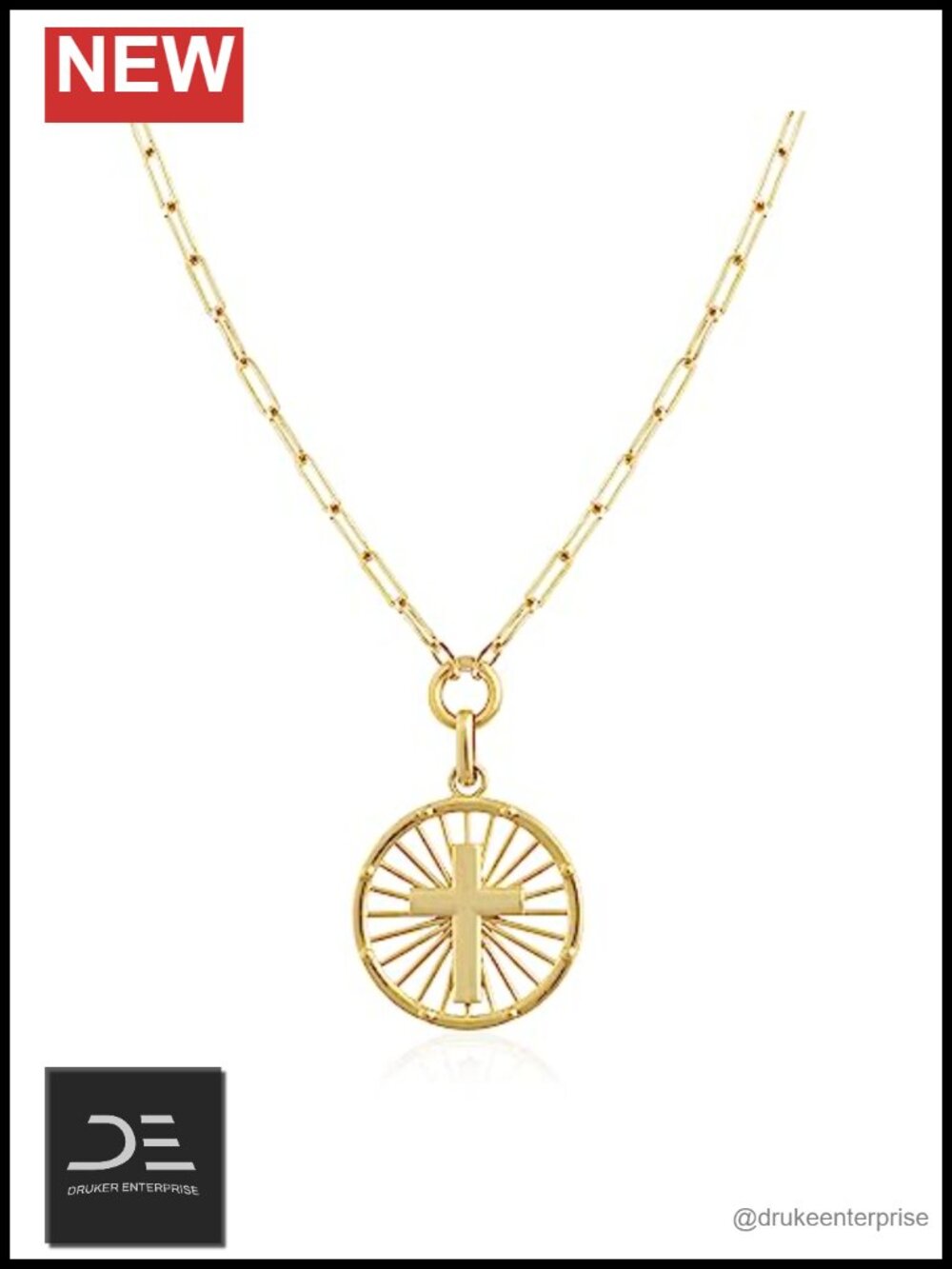 14K Gold Filled Medallion Cross Pendant Necklace Adjustable Chain 18 Inch